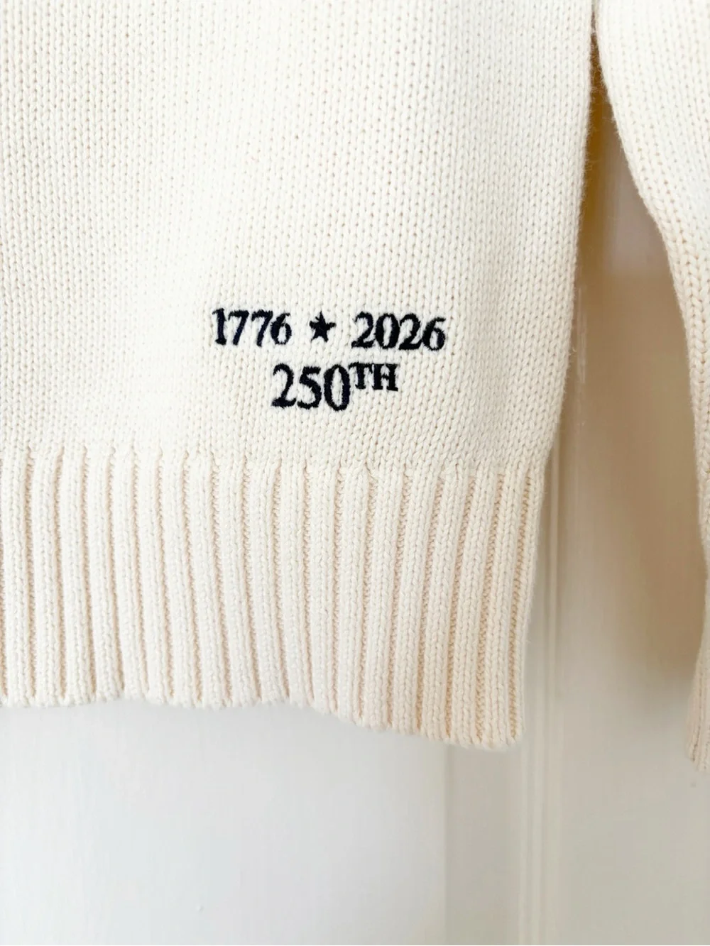 S (6/7) • NEW Cream Crewneck Sweater with American Flag Gender Neutral